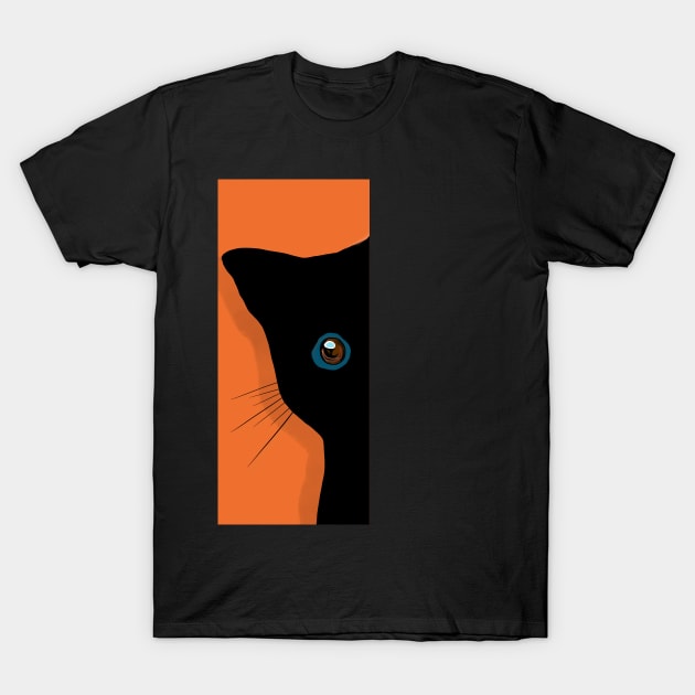 Shy Black Cat T-Shirt by thecolddots